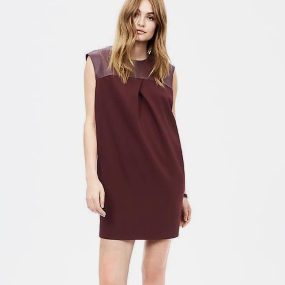 Banana Republic Monogram Leather Cocoon Dress Burgundy Size 8